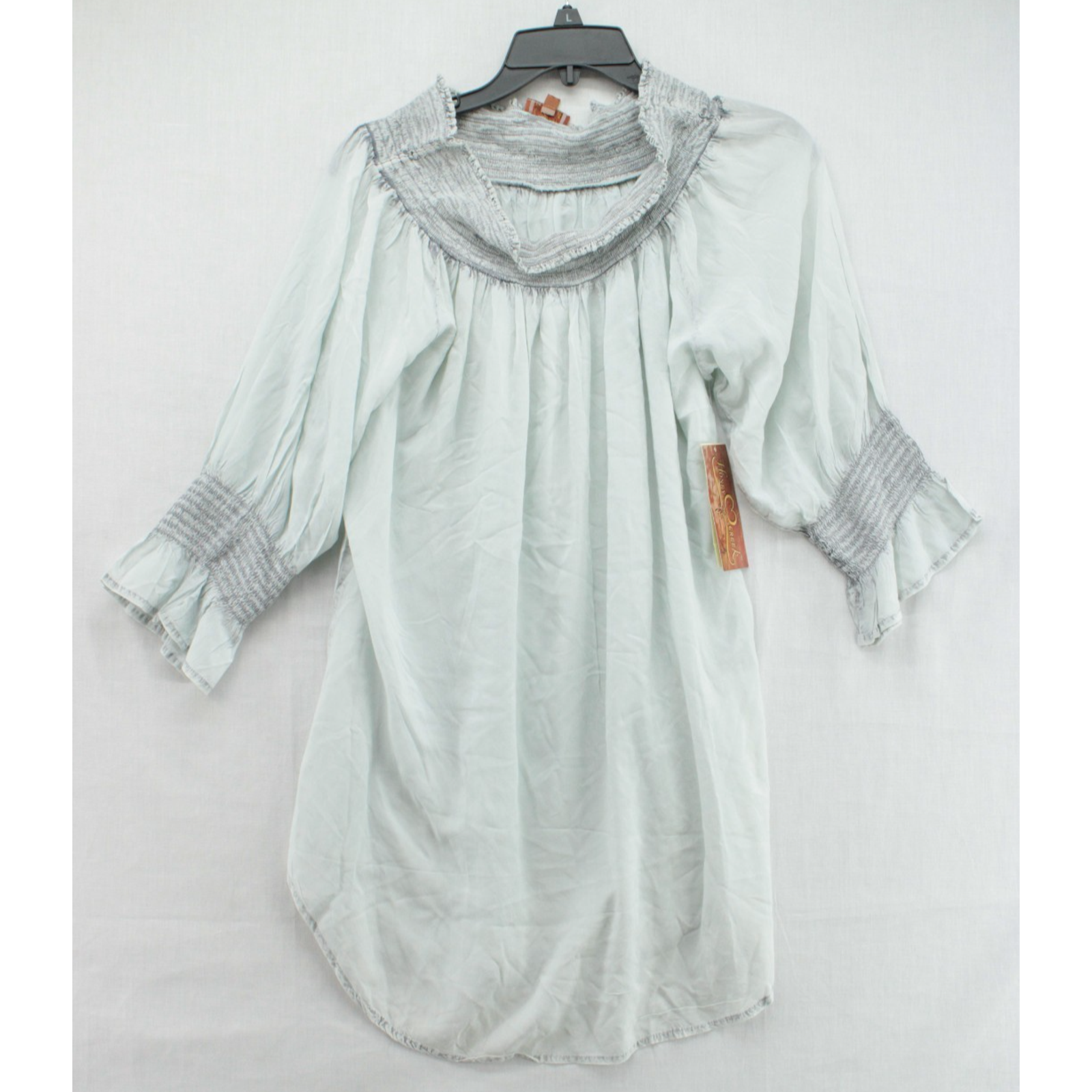New Scully Honey Creek Blouse Womens Large Blue Poet Sleeve Boho Prairie Smocked